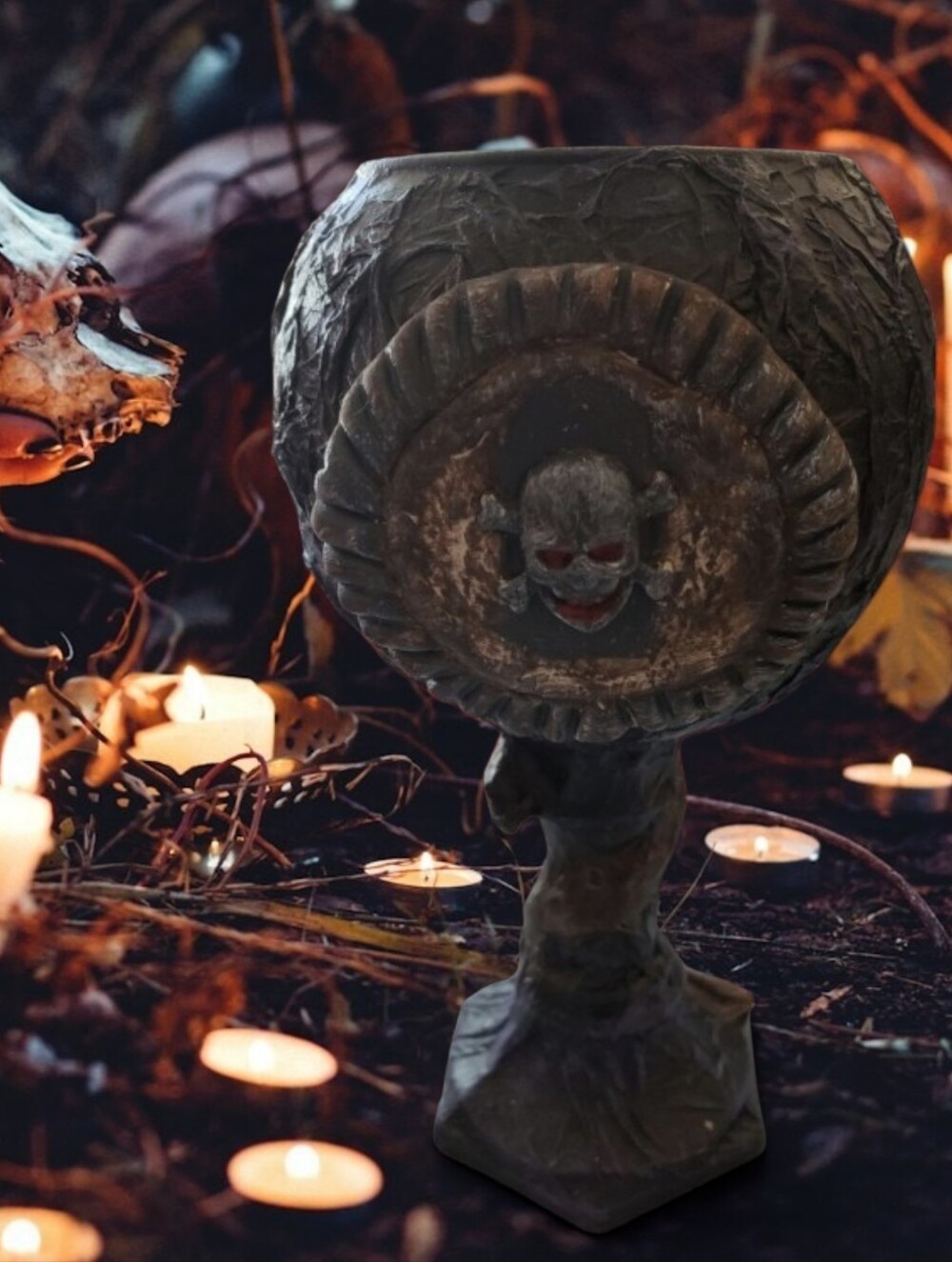 Gothic Skull Chalice Goblet in Dark Stone Finish